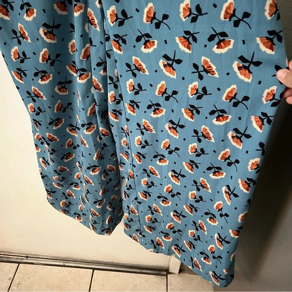 Modcloth Wild Pony Floral Jumpsuit Shoulder Tie Blue Straight Wide Leg Black L - Picture 4 of 5